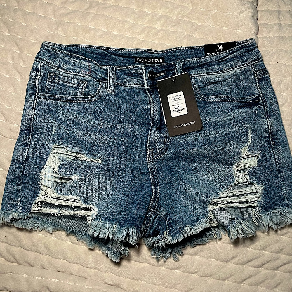 Fashion Nova | 21st Century Girl Distressed Shorts - Medium Blue Wash